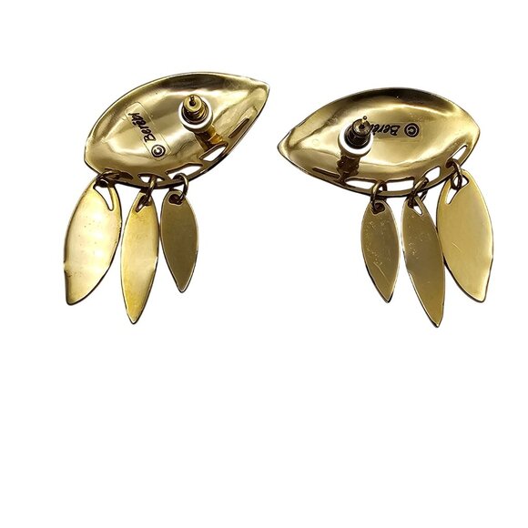 Berebi Enamel Leaf Drop Earrings Purple Green Pierced Gold Tone - Picture 2 of 10